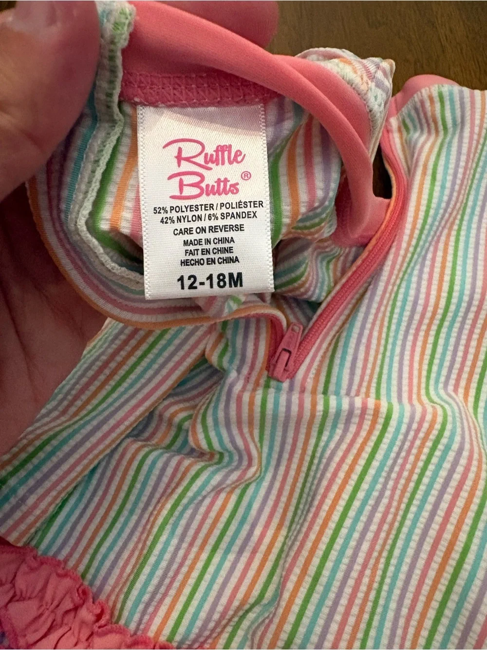 Ruffle Butts Pink Trim Multicolor Striped Long Sleeve One-Piece Swim